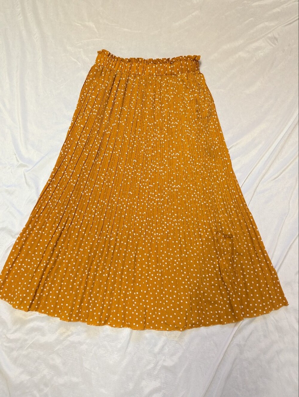 Exlura Gold Polka Dot Pull On Pleated Maxi Skirt Pockets Pumpkin Patch Fall